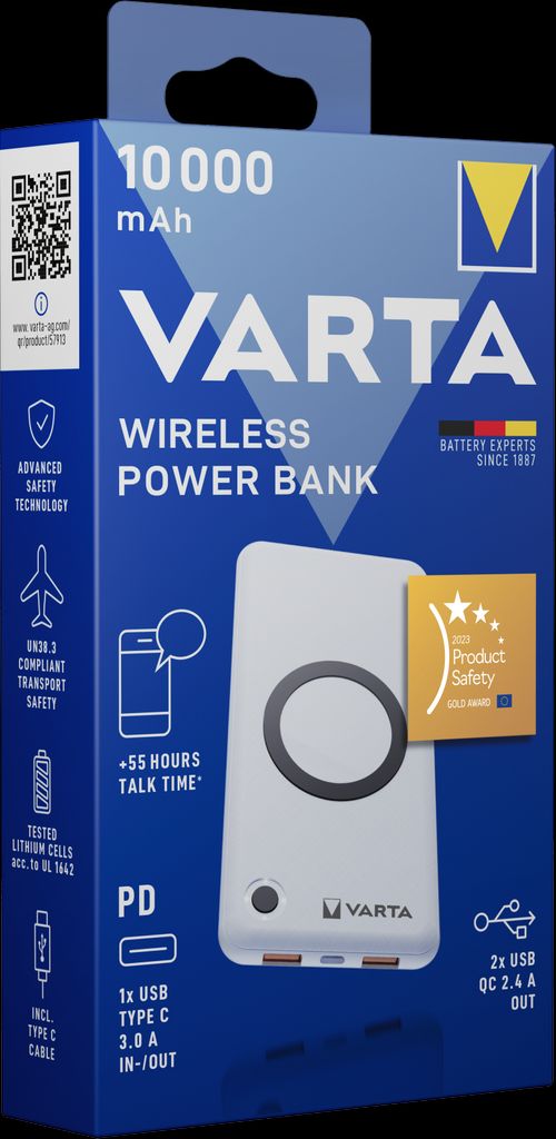 Varta Langaton Varavirtalähde 10000mAh, USB-C, 2x USB-A