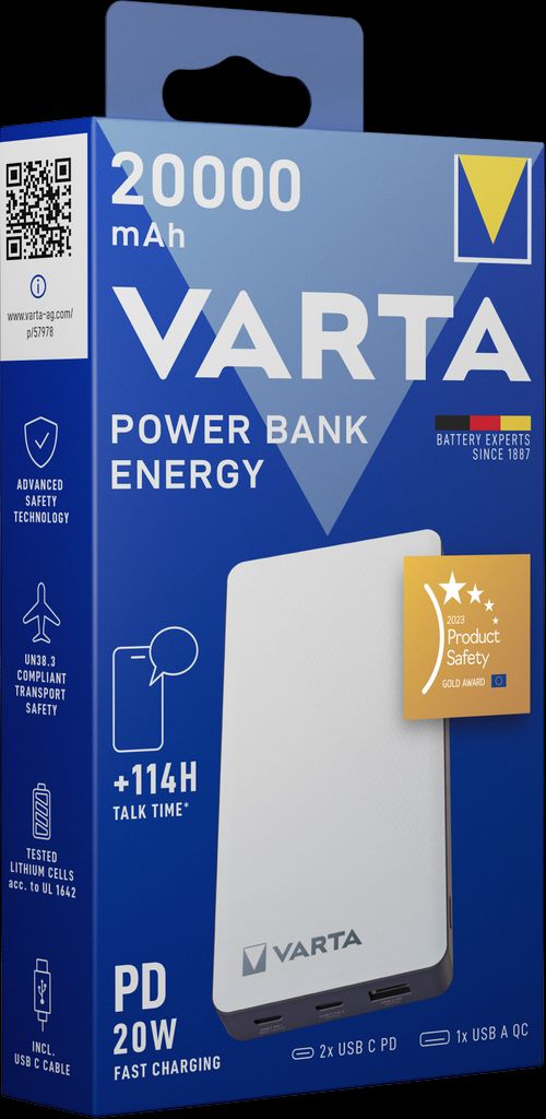 VARTA Energy Powerbank 20000mAh, 2x USB-A, 1x USB-C