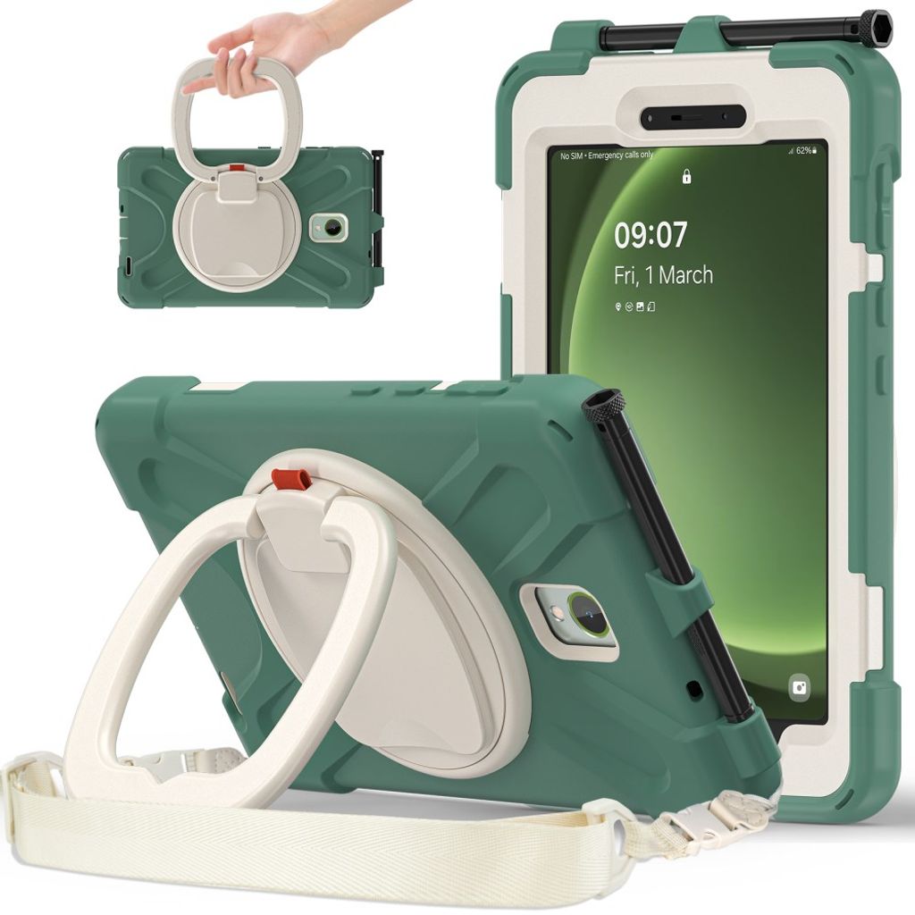 Samsung Galaxy Tab Active5 Case with Shoulder Strap - Green, Beige