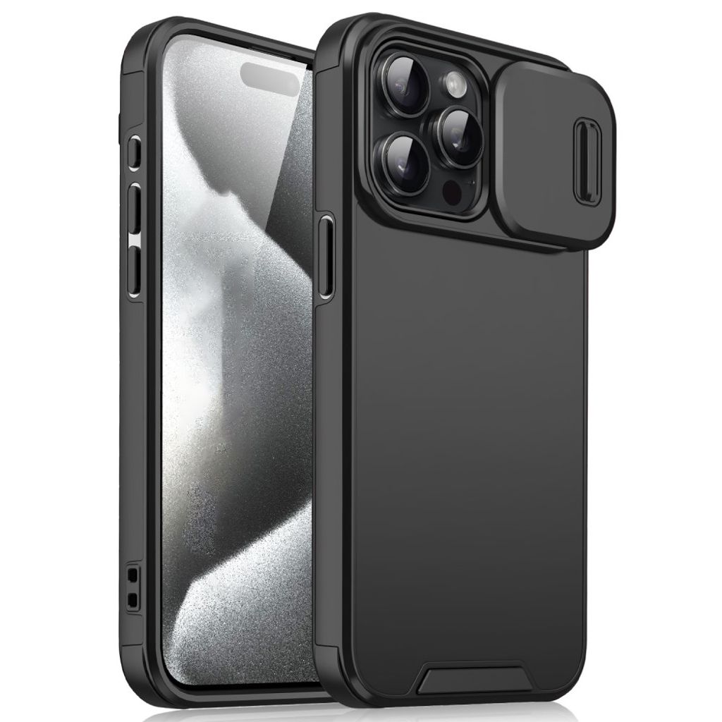 iPhone 16 Pro Max Case Sliding Camera Cover PC+TPU – Black