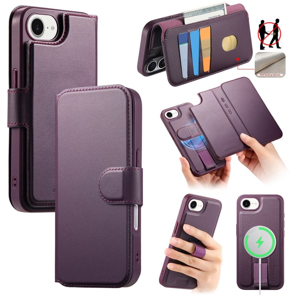 CASENEO iPhone 16e Magnetic Wallet Cover RFID Blocking – Purple