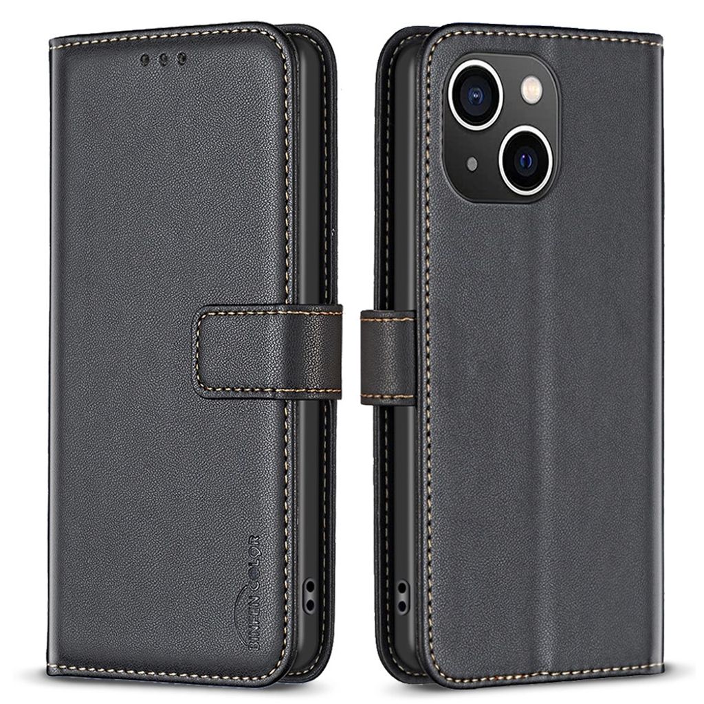 BINFEN COLOR iPhone 14 Plus Plånboksfodral Stativ PU-läder – Svart