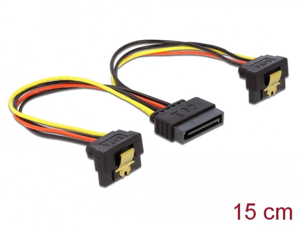 Delock Strømkabel SATA 15pin til 2x SATA HDD – vinklet