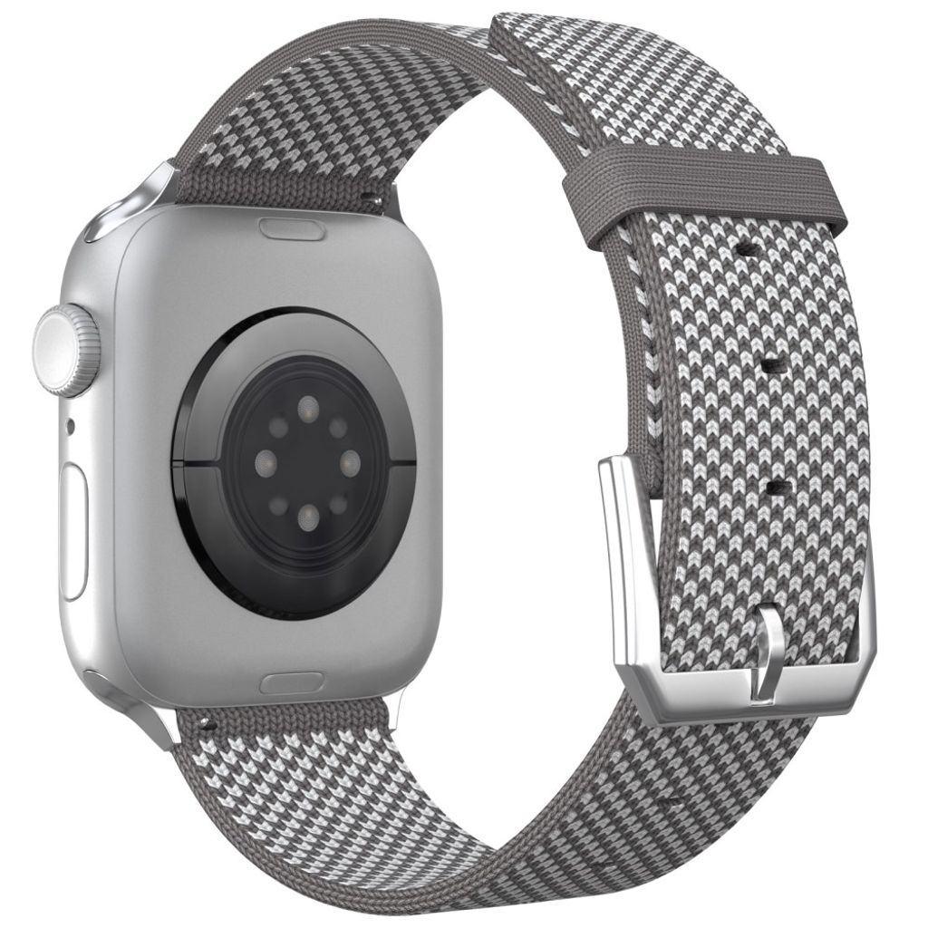 Apple Watch 49 / 46 / 44 / 42mm Säädettävä nailoninen kellonranneke - Harmaa/valkoinen
