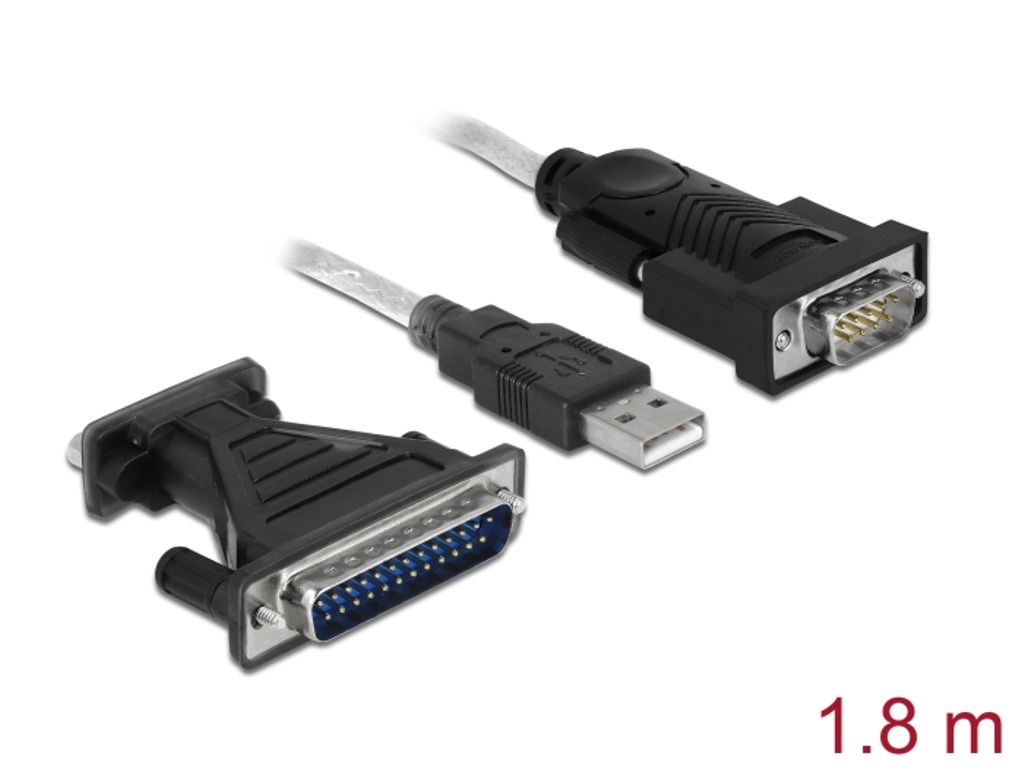 Delock-sovitin USB-A 2.0 - 1 x sarjaliitäntä DB9 RS-232 + DB25-sovitin