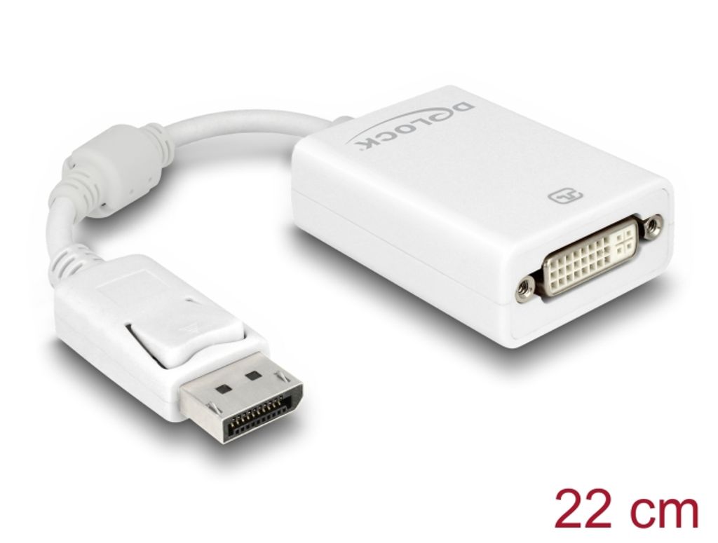 Delock-sovitin DisplayPort 1.1 uros - DVI naaras passiivinen - valkoinen