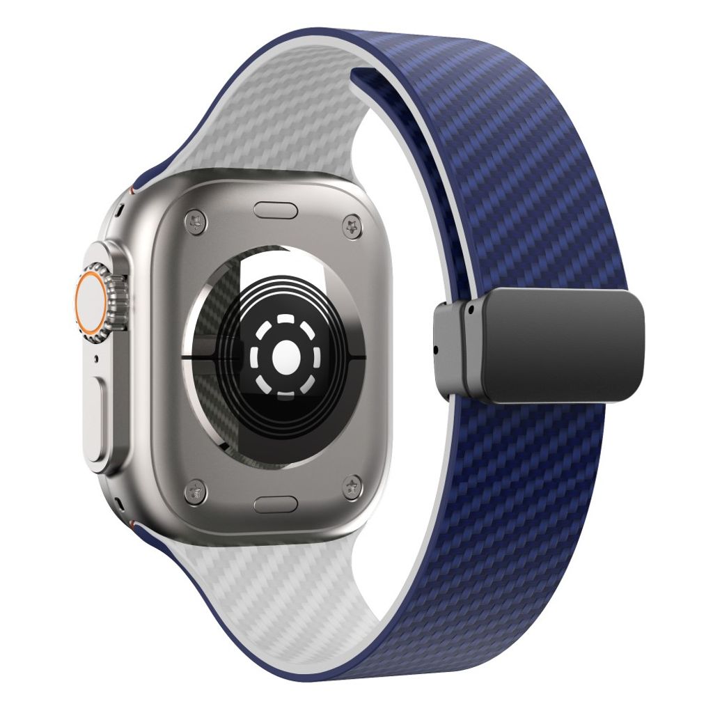 Apple Watch 49 / 46 / 44 / 42mm Klockarmband kolfibertextur - Blå/Vit