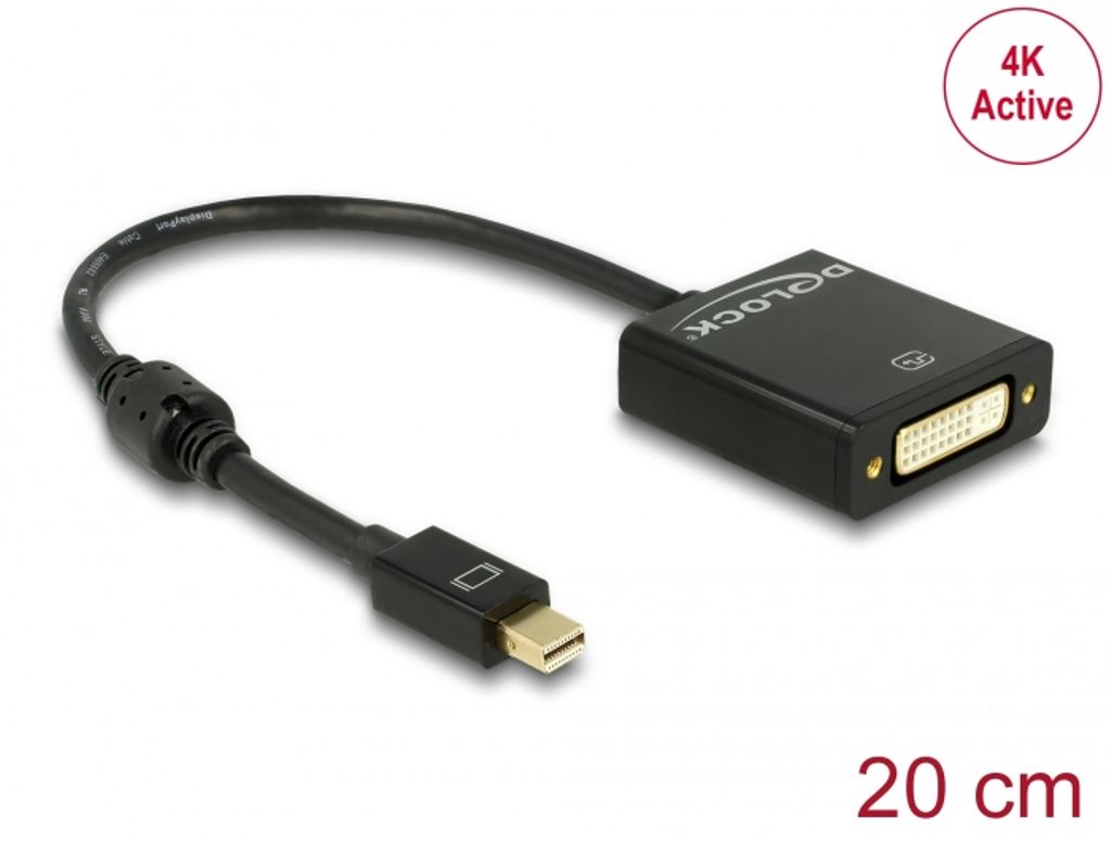 Delock Adapter mini DisplayPort 1.2 hane till DVI hona 4K Aktiv - Svart