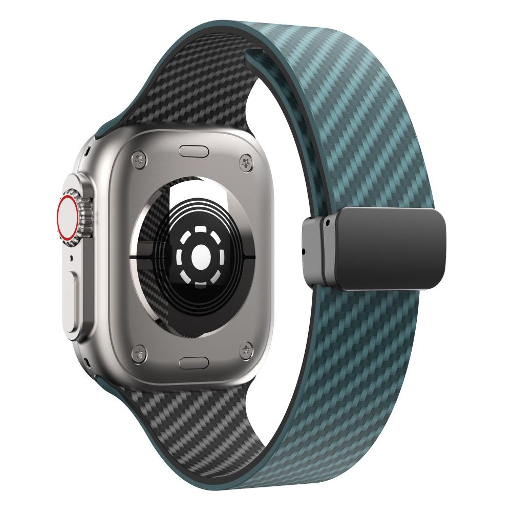 Apple Watch 42 / 41/ 40 / 38mm Klockarmband kolfibertextur - Turkos/Svart