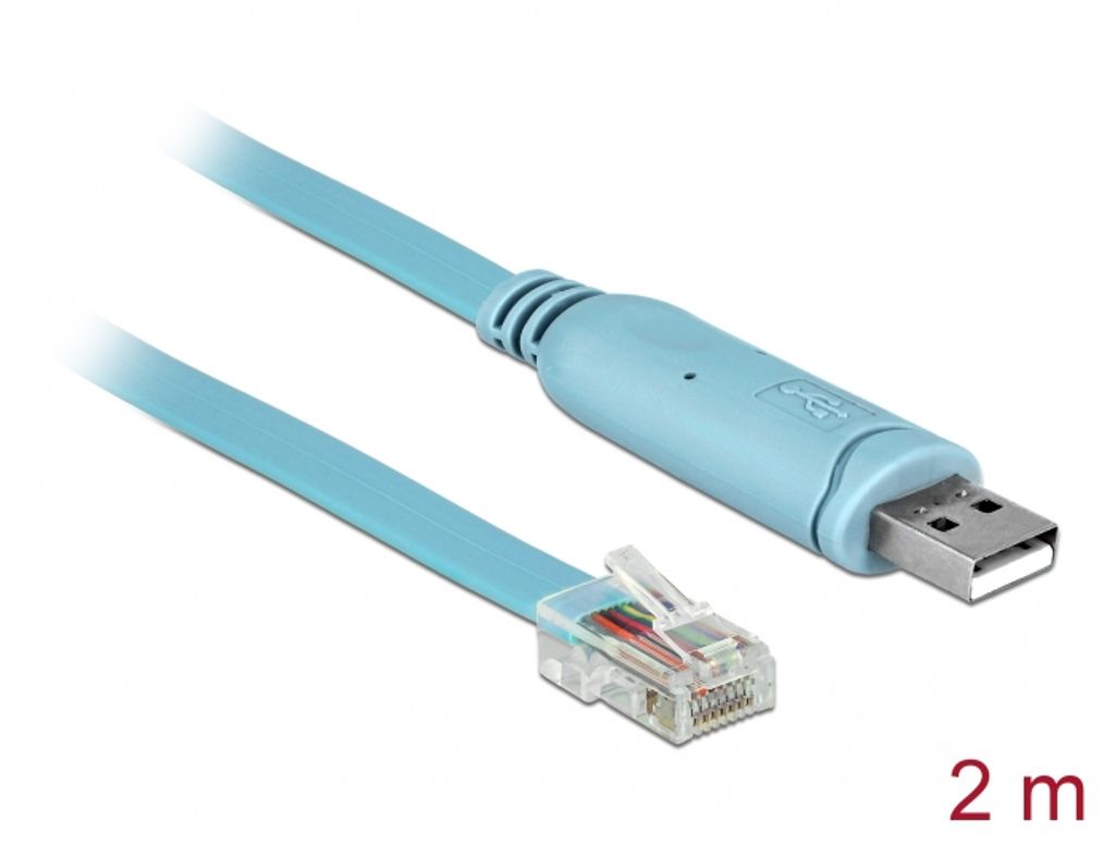 Delock Adapter USB-A 2.0 hane till 1 x Seriell RS-232 RJ45 hane 2m - Blå
