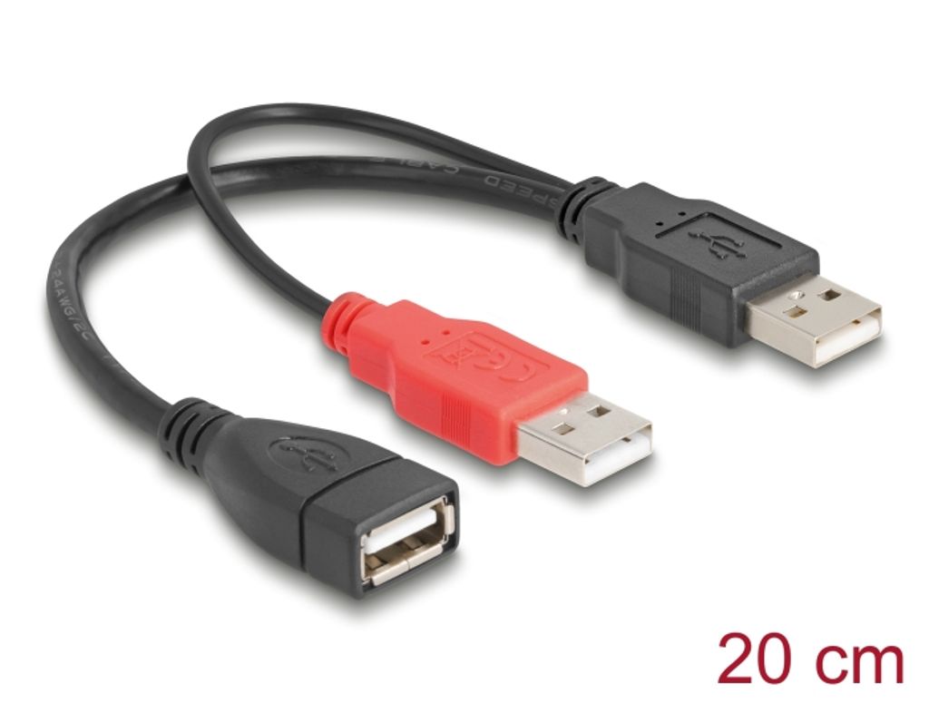 Delock Y-kaapeli 2 x USB-A 2.0 uros - 1 x USB-A 2.0 naaras 20 cm