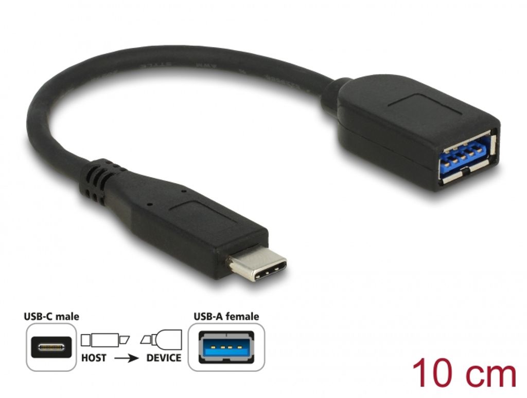 Delock USB 10 Gbps koaksialkabel USB-C hann til USB-A hunn 10 cm
