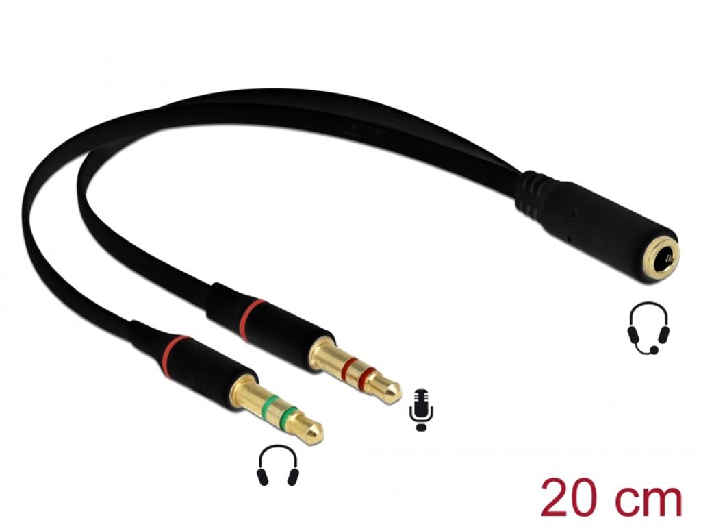 Delock Headset-lydadapter/splitter 3,5 mm AUX hunn til 2x hann - svart