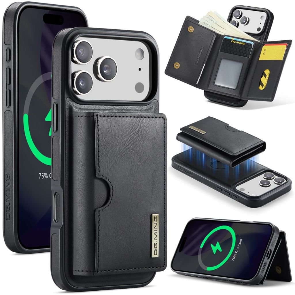 DG.MING iPhone 18 Pro/17 Pro Deksel med Magnetisk Lommebok - Svart