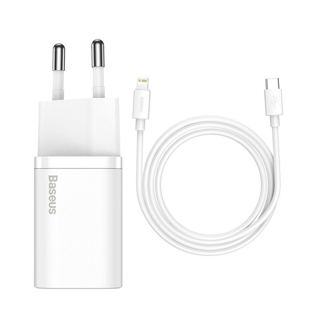 Baseus Super Si 1C pikalaturi USB C 20W + USB C - Lightning kaapeli 1 m valkoinen