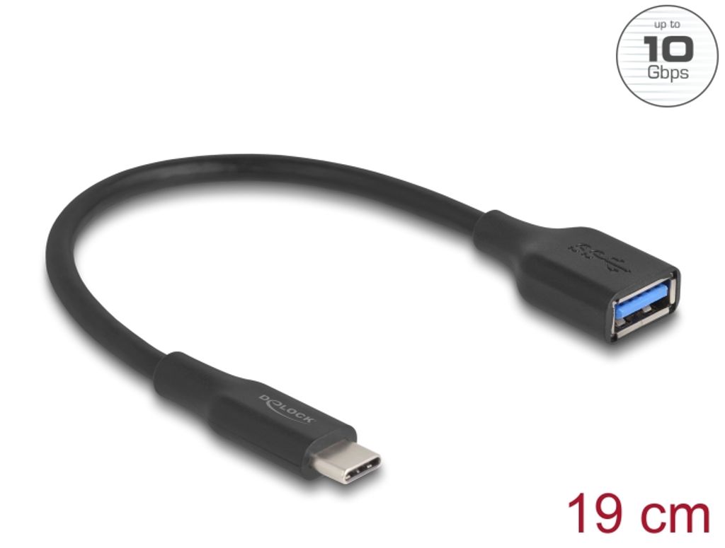 Delock USB 10 Gbps Adapter USB-C han til USB-A hun 19cm 60 W QC 3.0 - Sort