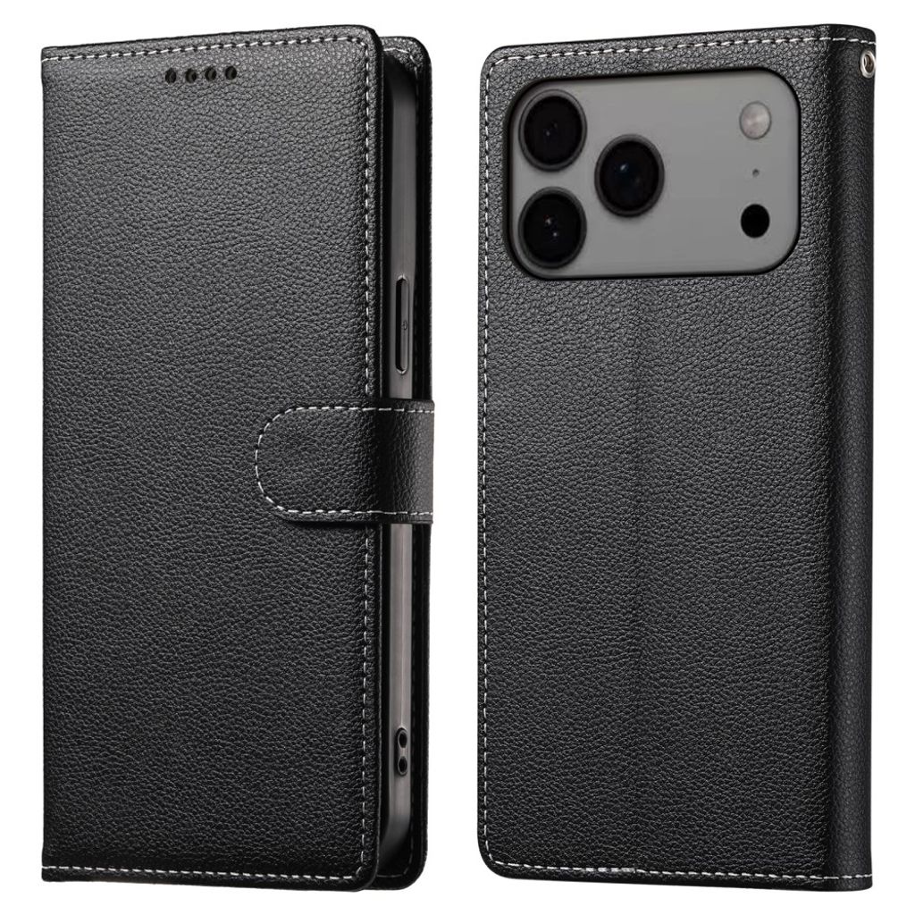 iPhone 18 Pro Max/17 Pro Max PU-skinnlommebokdeksel – svart