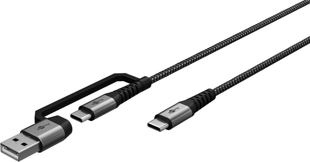 Goobay 2-i-1 USB-C til USB-C/USB-A-kabel, 1m - Space Grey/Sølv