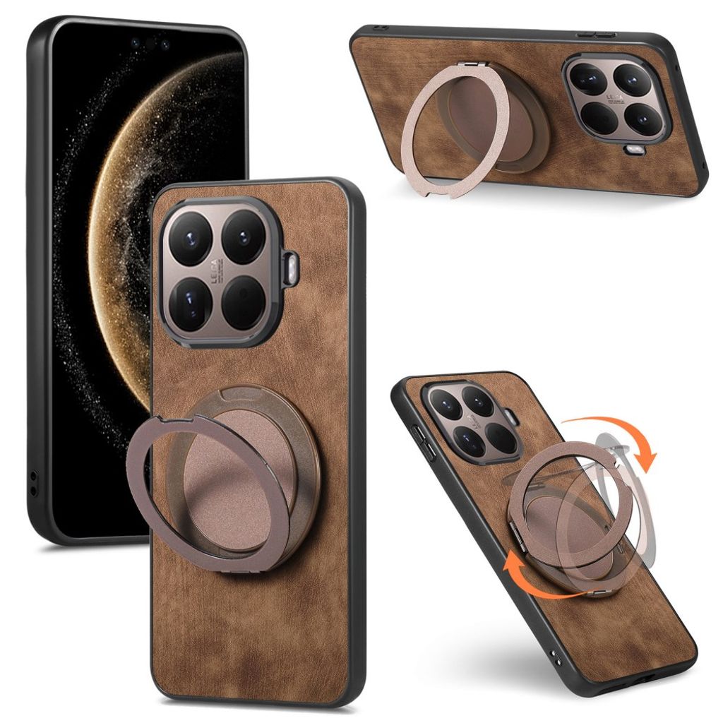 Xiaomi 17T Cover i PU-læder med ringstativ - Brun