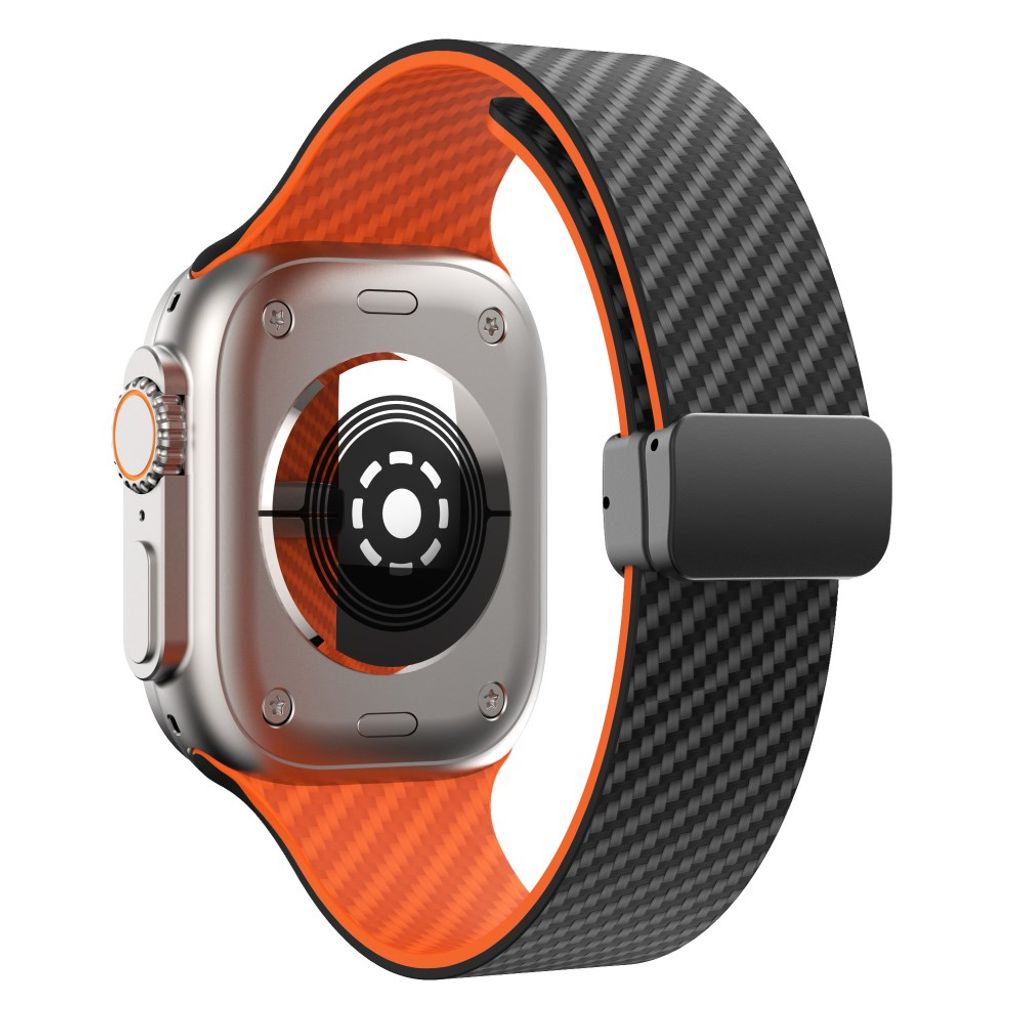 Apple Watch 42 / 41/ 40 / 38mm Klockarmband kolfibertextur - Svart/Orange