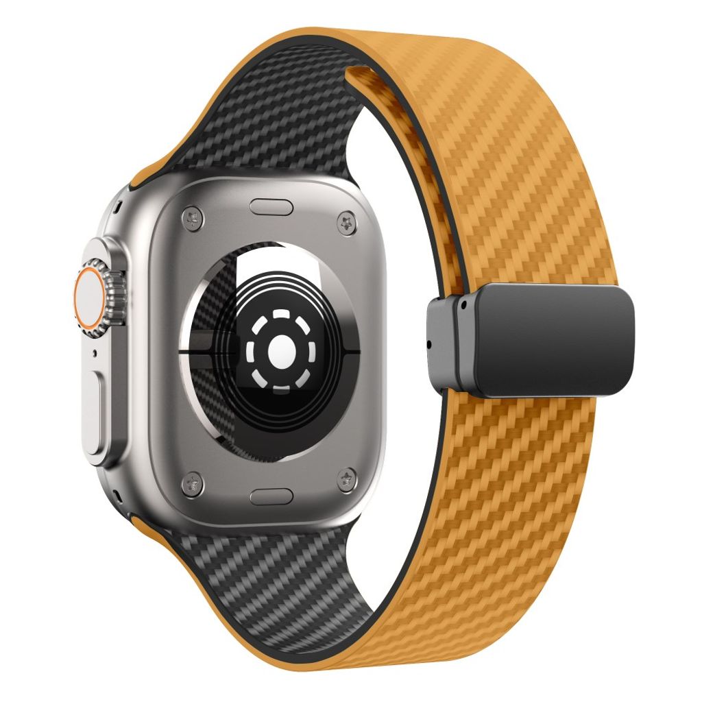 Apple Watch 49 / 46 / 44 / 42mm Klockarmband kolfibertextur - Ljusbrun/Svart