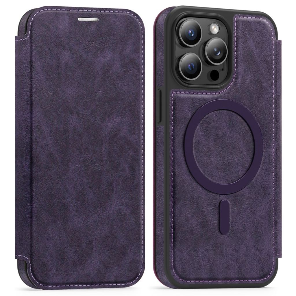 iPhone 14 Pro Max Wallet Cover MagSafe Compatible - Dark Purple