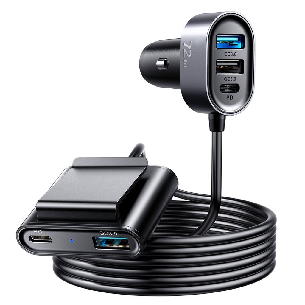 Joyroom car charger 2xPD + 2xQC3.0 72W 1.5m sort (JR-CL05)