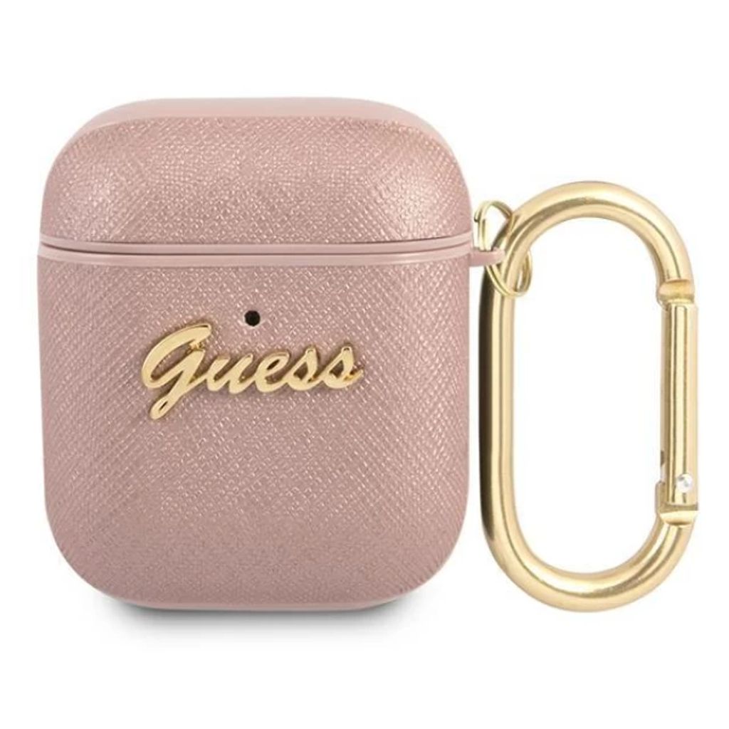 Guess Saffiano Script Etui till AirPods 1/2 - Lyserød