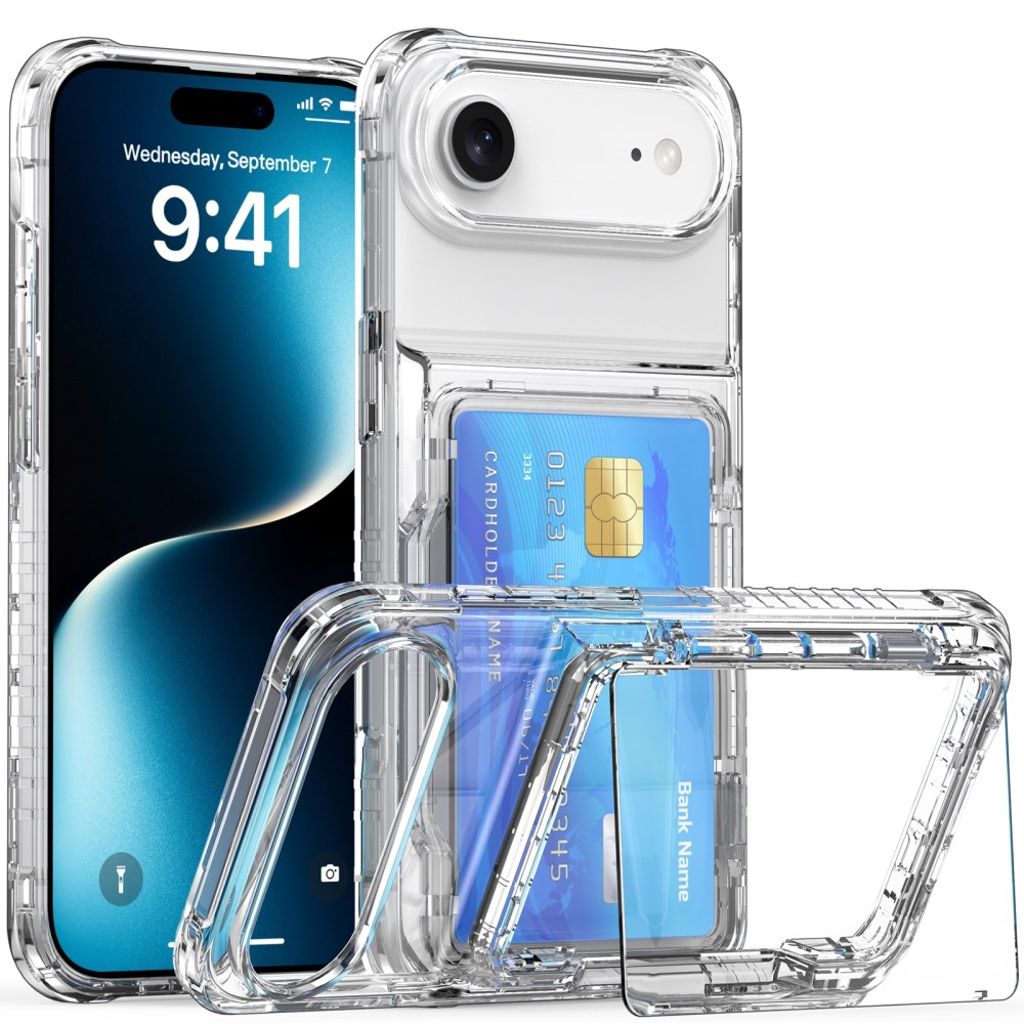 iPhone 17 Air Skal med Stativ och Kortfack - Transparent