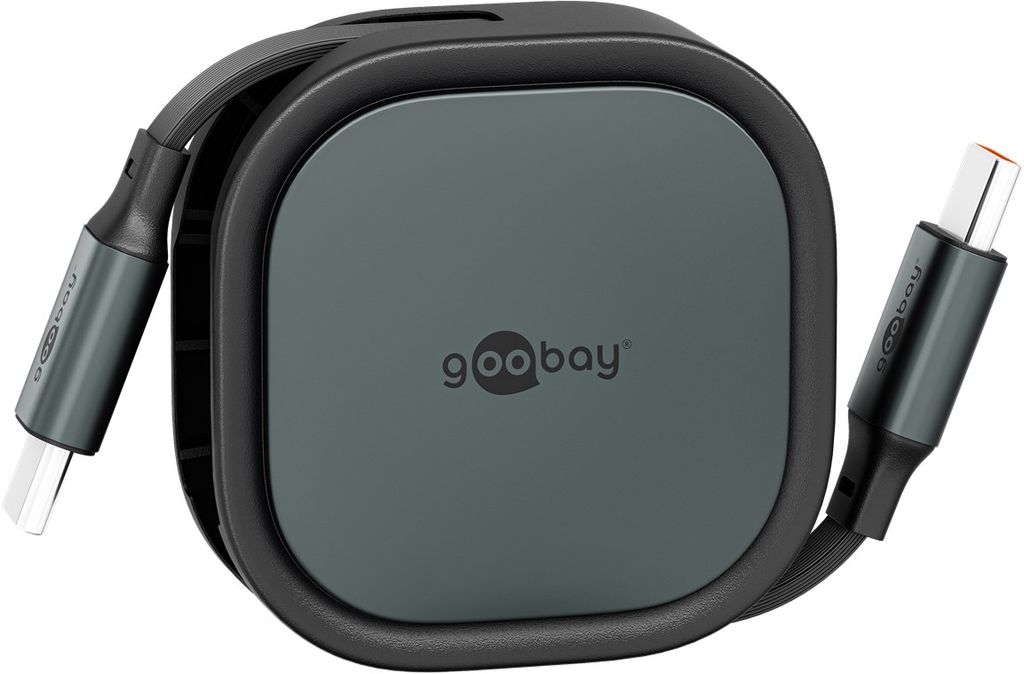Goobay Sisäänvedettävä USB-C-kaapeli 1m - Musta/Hopea