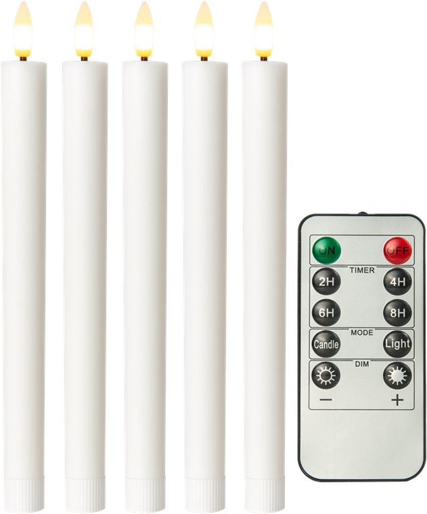 Goobay LED-kynttilänjalat oikeasta vahasta kaukosäätimellä, 5 kpl - valkoinen