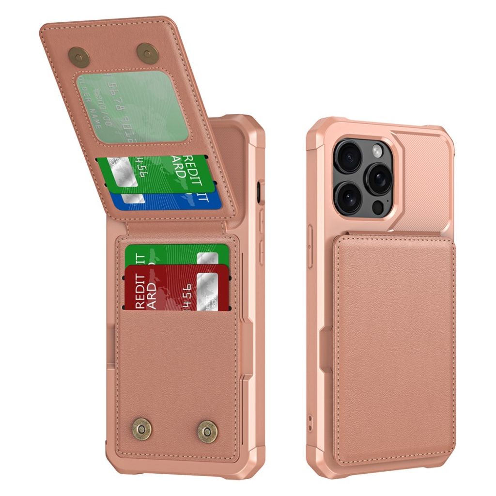 ZM11 iPhone 14 Pro Max Card Holder Case Stand - Rose Gold