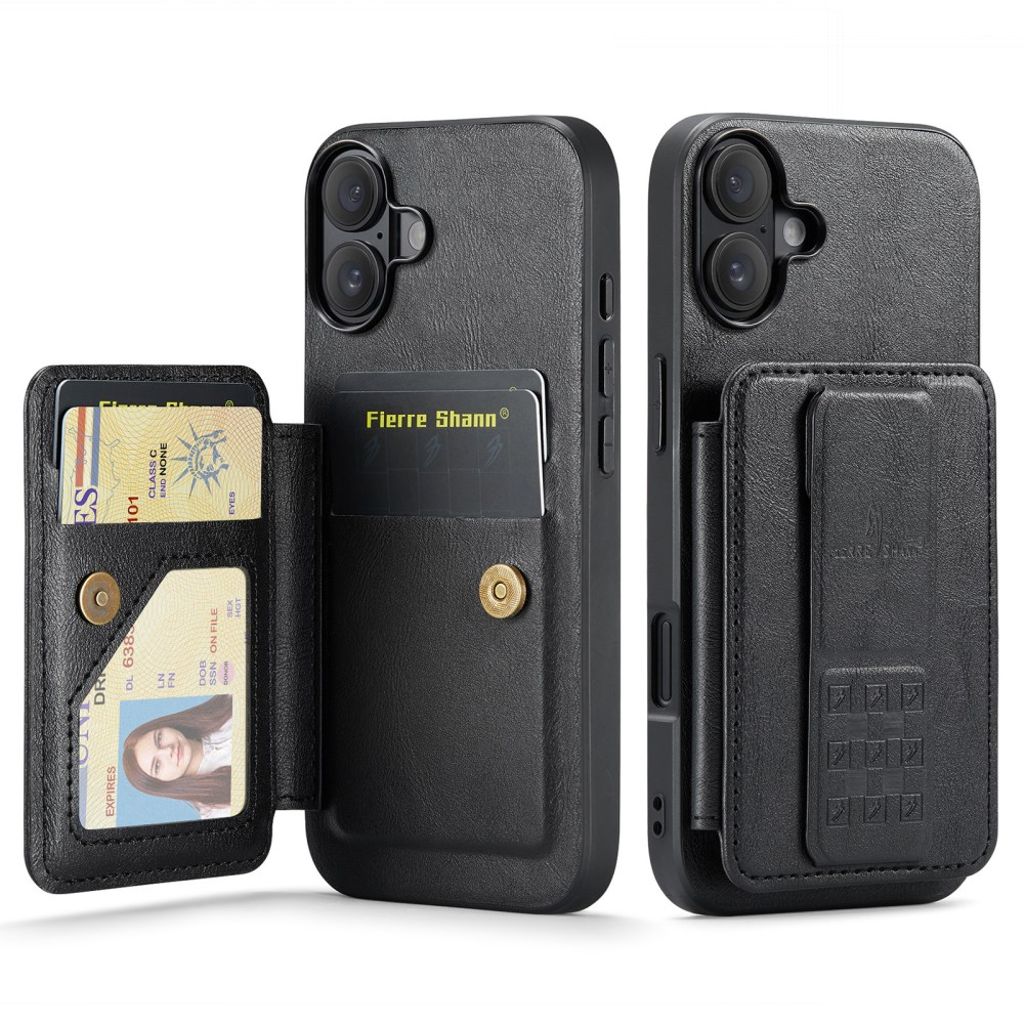 FIERRE SHANN iPhone 16 Case with Card slots - Black