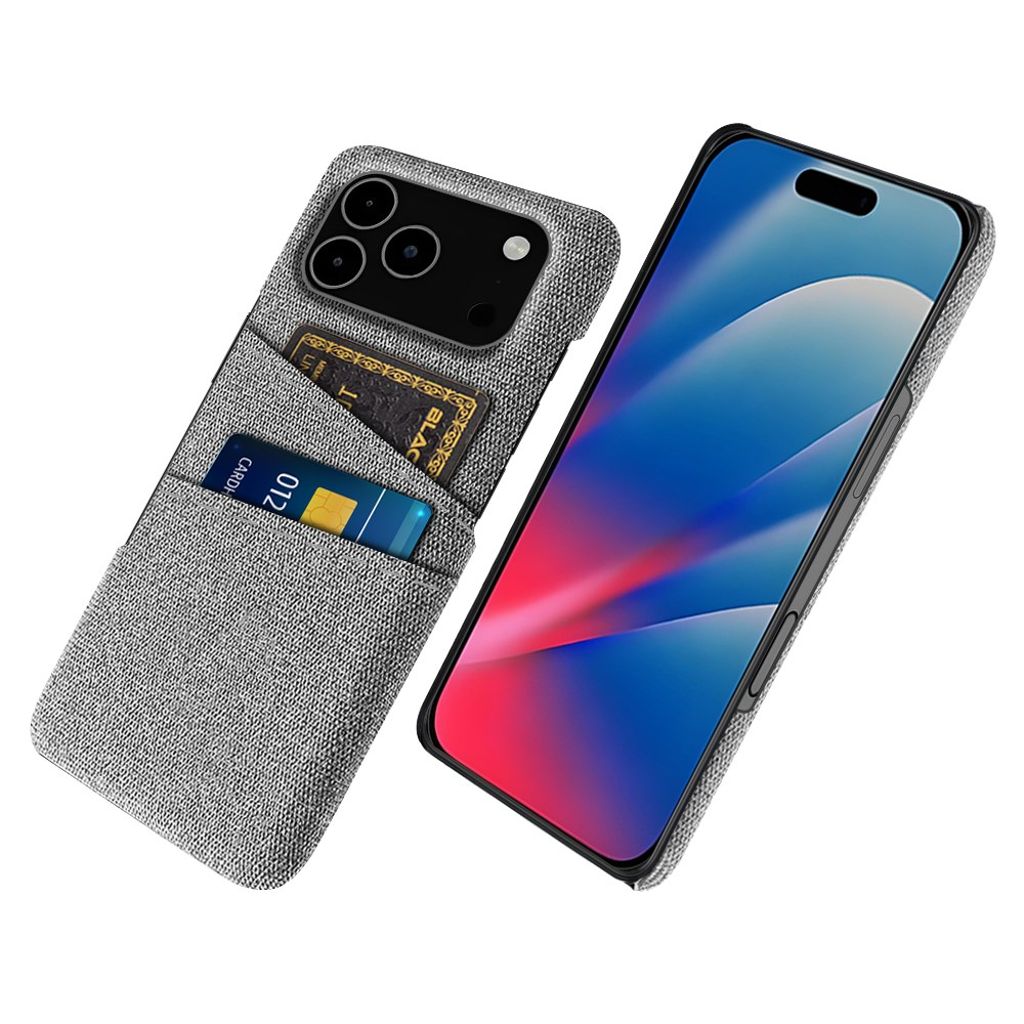 iPhone 17 Pro Max Skal i Textil med 2 Kortfack - Ljusgrå