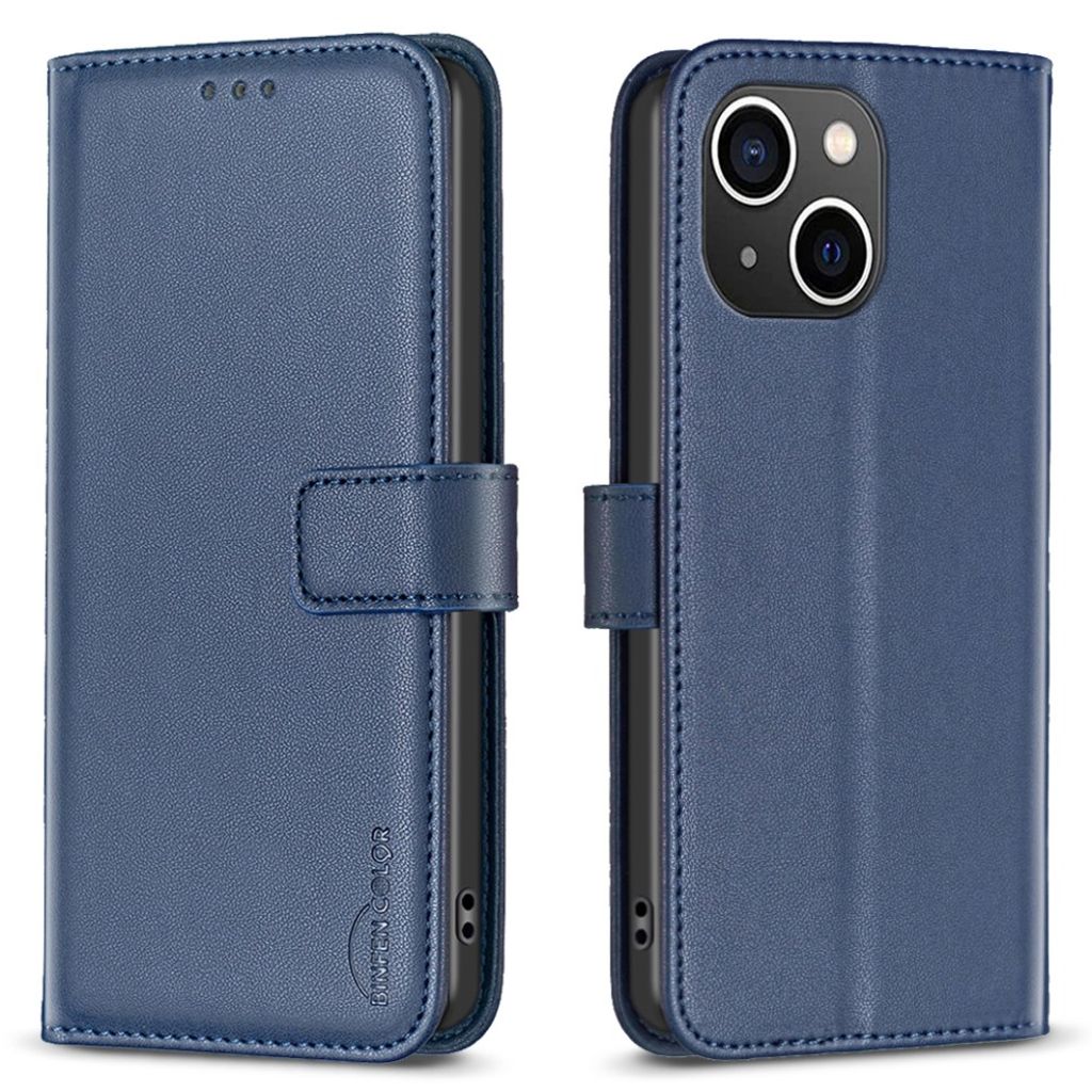 BINFEN COLOR iPhone 15 Wallet Cover Stand PU Leather - Blue