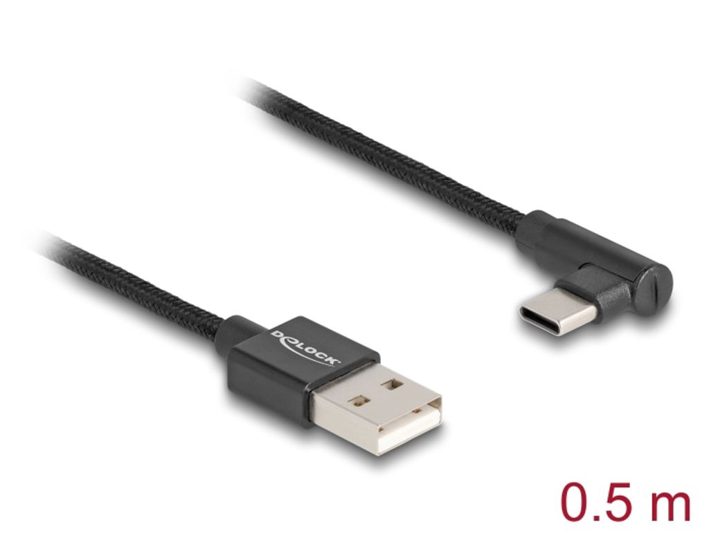 Delock USB-A til USB-C-kabel vinklet, 0,5 m - svart
