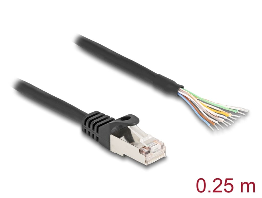 Delock Kabel RJ50 hane till öppna trådändar S/FTP 0,25m - Svart