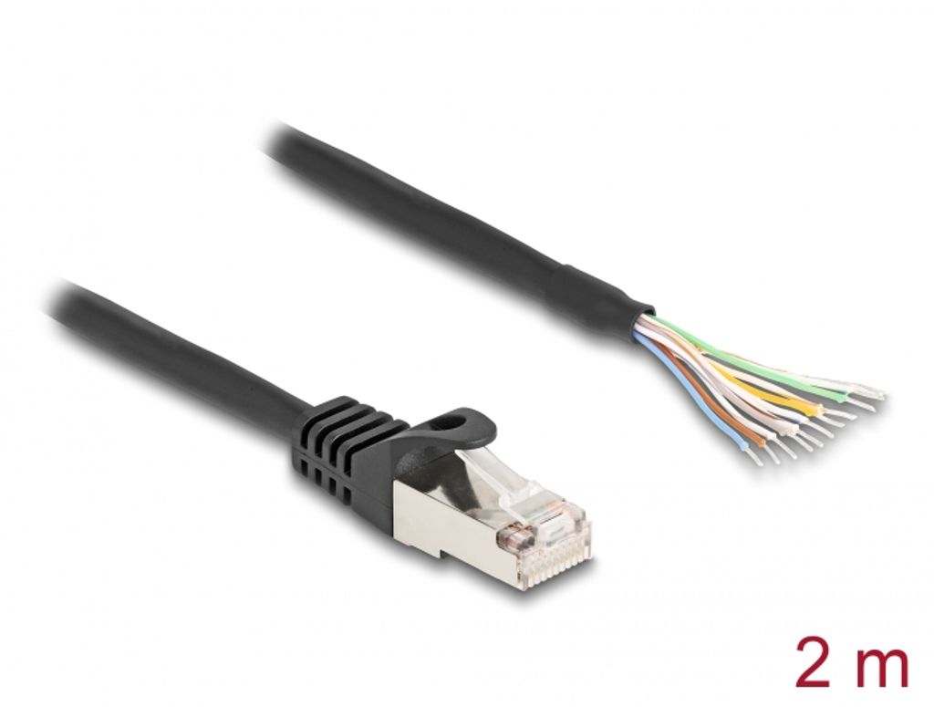 Delock Kabel RJ50 hane till öppna trådändar S/FTP 2m - Svart
