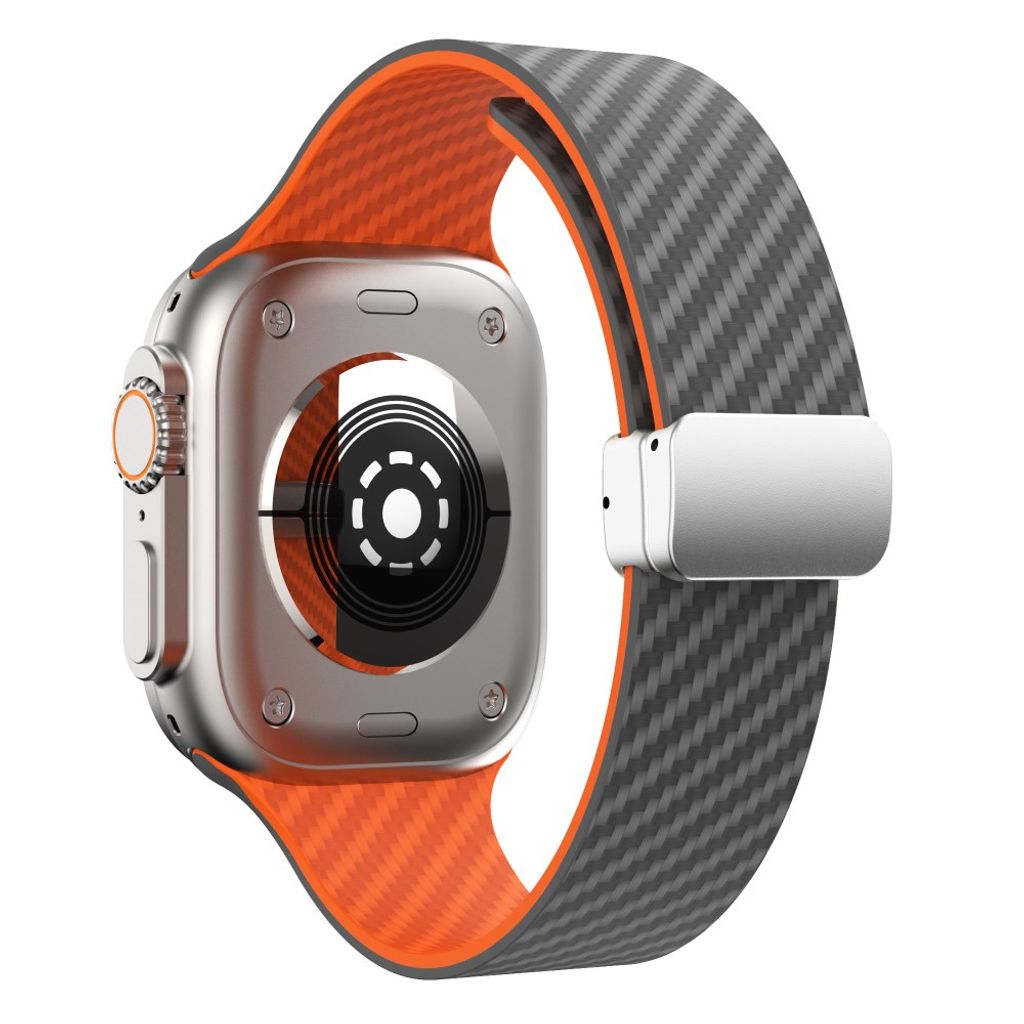 Apple Watch 42 / 41/ 40 / 38mm Klockarmband kolfibertextur - Grå/Orange