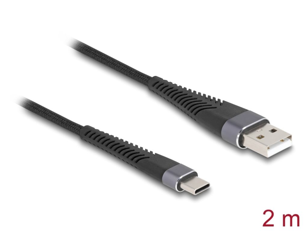 Delock USB-A til USB-C-kabel med utvidet bøyebeskyttelse, 2 m
