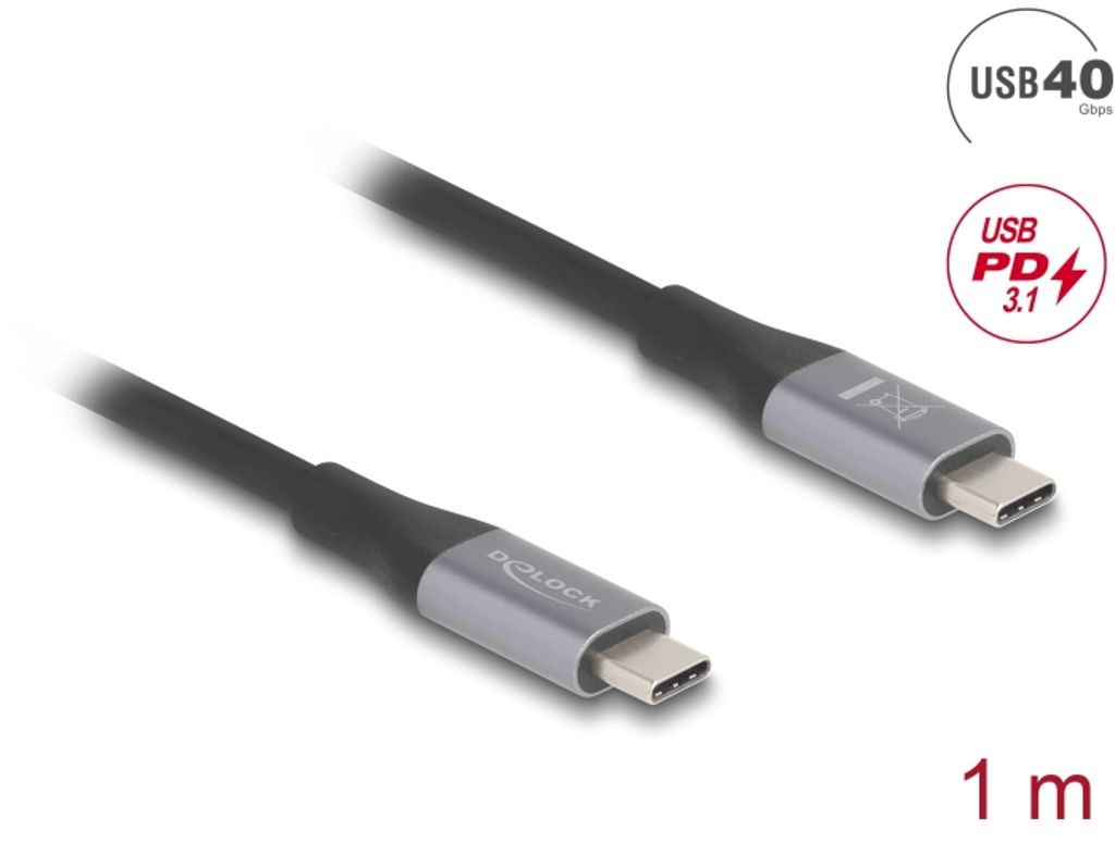 Delock USB 40 Gbps USB-C til PD 3.1 240 W E-markør, 1m - Grå metall