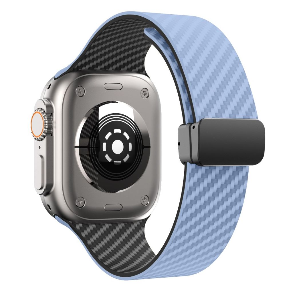 Apple Watch 49 / 46 / 44 / 42mm Klockarmband kolfibertextur - Ljusblå/Svart