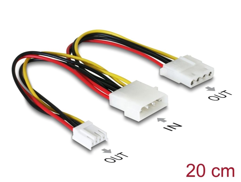 Delock virtakaapeli Molex 4-pin uros - Molex 4-pin naaras + 4-pin Floppy-asema
