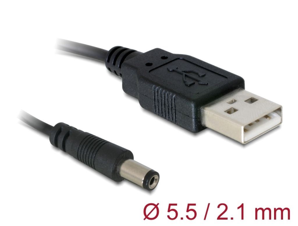 Delock USB-strömkabel till DC 5.5 x 2.1 mm hane – svart 1 m