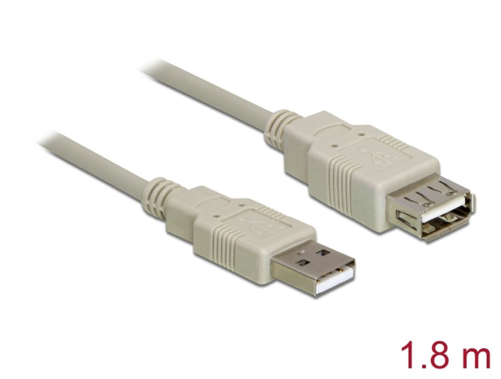 Delock Forlængerkabel USB-A 2.0 han til USB-A 2.0 hun 1,8m - Grå