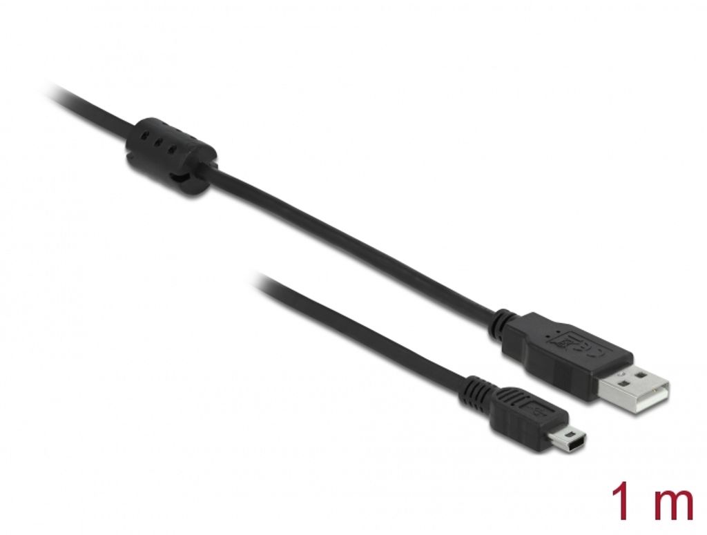 Delock USB 2.0 Kabel USB-A han til USB 2mini-B han 1m - Sort