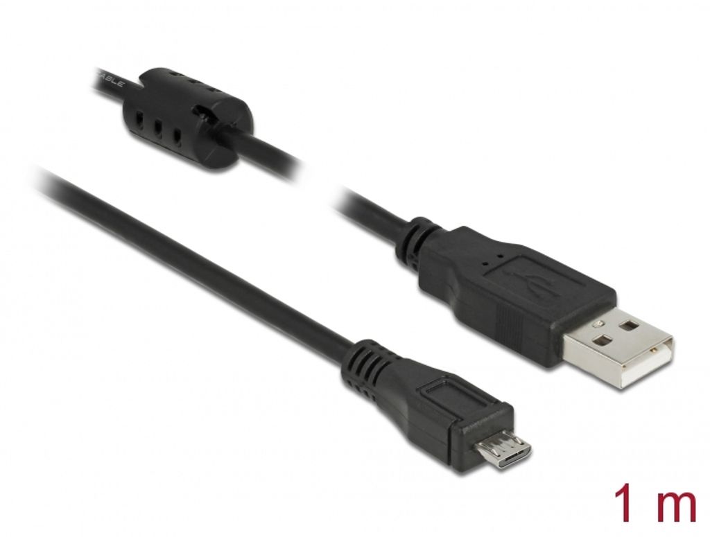 Delock USB 2.0-kabel USB-A-hane till USB-B-mikrohane 1m - Svart