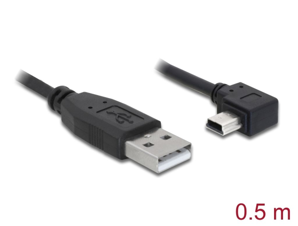 Delock USB 2.0-kabel USB-A han til Mini USB-B han venstrevinklet 0,5 m