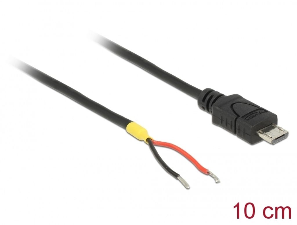Delock USB-B mikrokabel hane till 2 x öppna strömkablar 10 cm Raspberry Pi