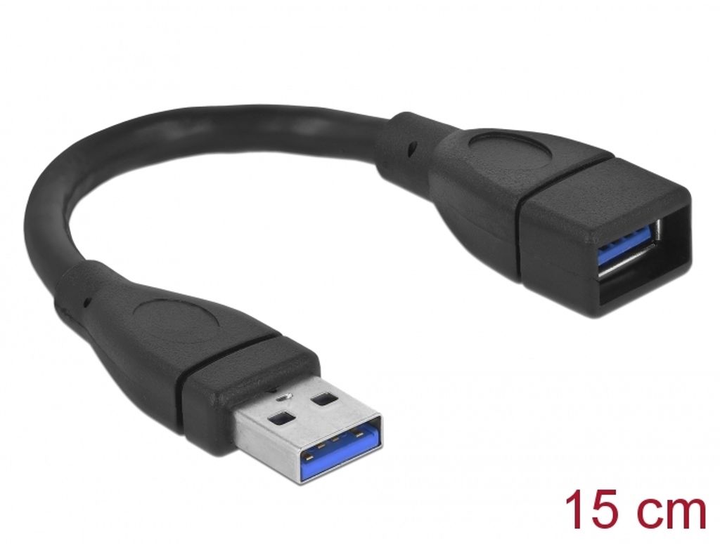 Delock Forlængerkabel USB-A han til USB-A hun 5 Gbps 15cm - Sort